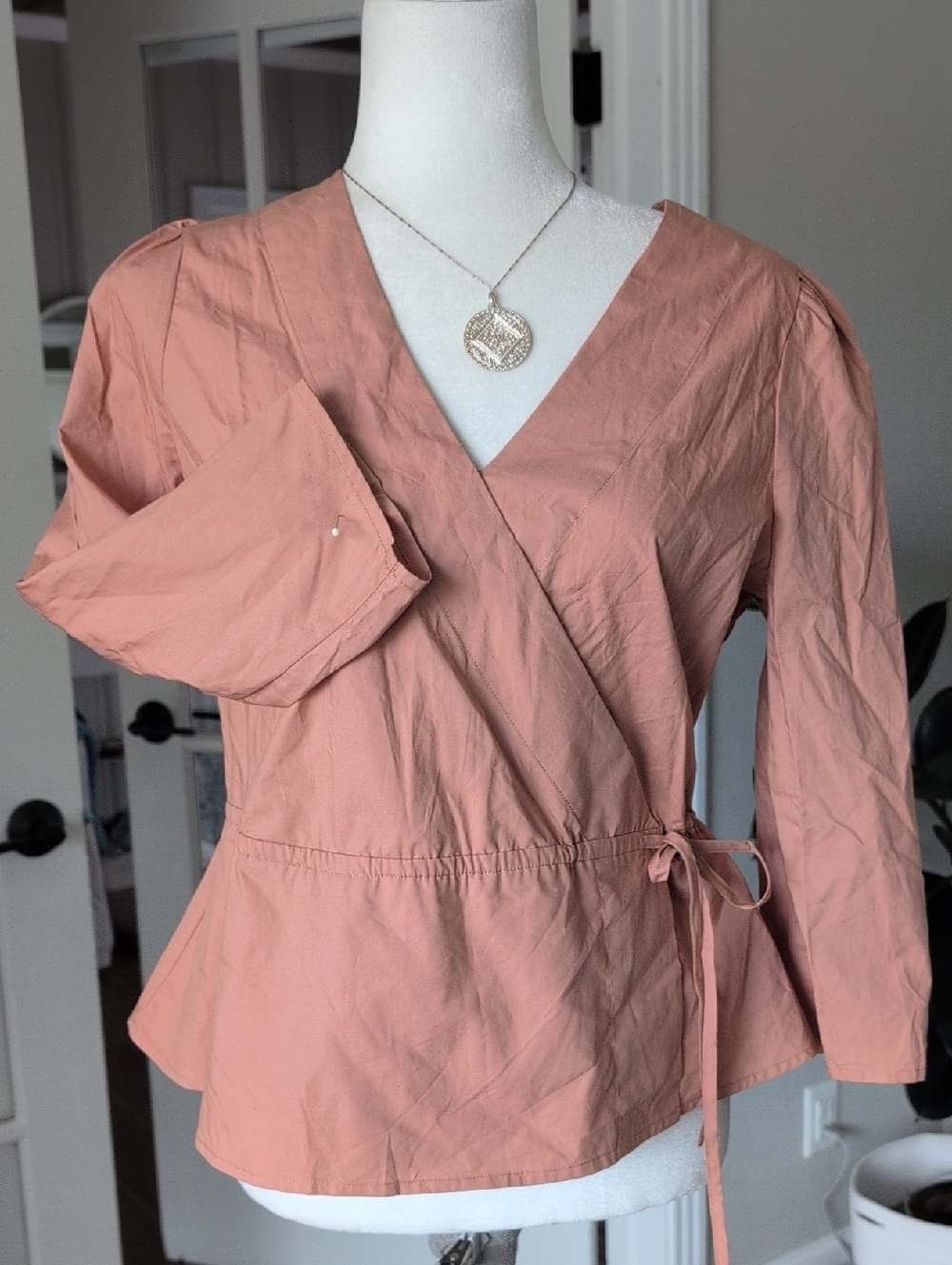 NWT A New Day Dusty Rose Wrap Peplum Blouse Small